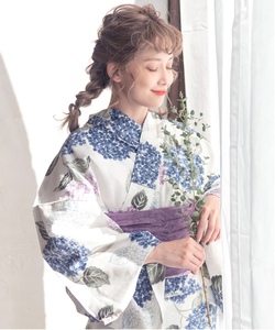 日本和服浴衣女 改良和服 涤纶不易皱 日本旅游写真和服 紫阳花