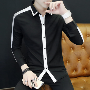 男士韩版长袖衬衫秋季薄款休闲青年个性潮流衬衣发型师服装上衣潮