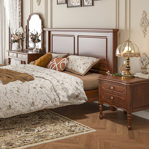 美式复古全实木床欧式大气主卧1米8双人床2x2.2m法式轻奢高档婚床