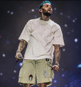 Chris Brown同款平替BV风格纯色宽松加厚圆领铆钉口袋T恤短袖TEE