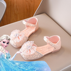 爱莎公主鞋2024新款艾莎水晶鞋女宝宝魔术贴鞋子小女孩儿童水钻鞋