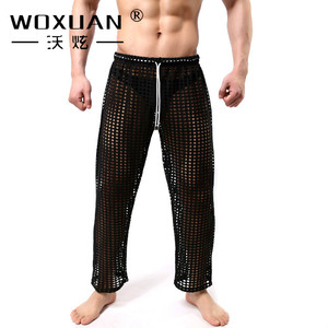 WOXUAN男士家居长裤 弹性锦纶大网眼透视系绳宽松居家长裤WX-0032