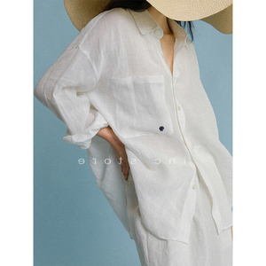 高级感亚麻白色衬衫女长袖夏装薄款透气宽松百搭廓形防晒衬衣外套