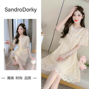 法国代购SandroDorky小香风很仙温柔淑女假两件仙女裙蕾丝连衣裙