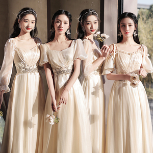 香槟色伴娘服2024新款结婚姐妹团夏季学生演出礼服裙高级感显瘦女