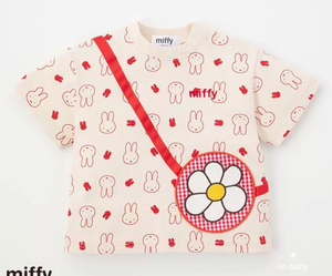 日单米菲背包款短袖T恤80-120码出口日本外贸童装miffy满印上衣