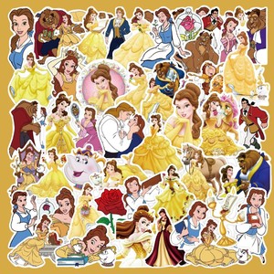 50张美女与野兽贝儿公主迪士尼儿童卡通贴纸笔记本水杯手机壳装饰