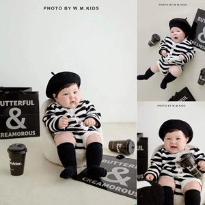 儿童摄影服装黑白条纹宝宝百天照周岁照拍照服装影楼大牌主题道具