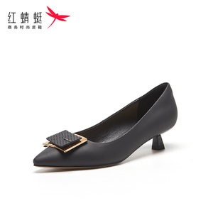 红蜻蜓春秋季女式羊皮鞋B46000761方扣低跟B46000762尖头工作通勤