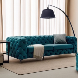 美式轻奢拉扣丝绒沙发小户型客厅意式设计师高端现代客厅沙发组合