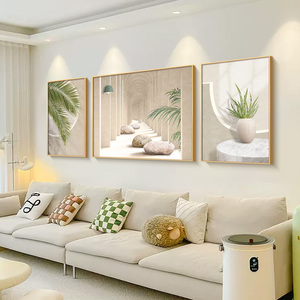 现代简约客厅装饰画北欧空间抽象静物绿植沙发背景墙挂画三联画