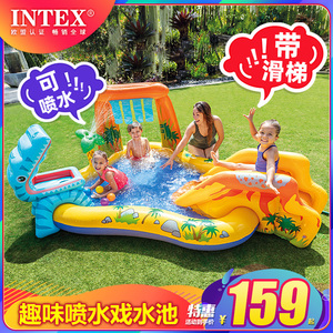 INTEX儿童充气游泳池户外大型滑梯海洋球沙池家用宝宝喷水戏水池