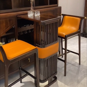 新中式乌金木岛台餐桌椅一体客厅家用小户型伸缩实木吧台桌隔断柜