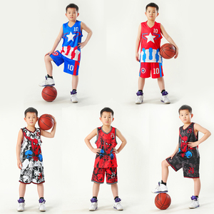 儿童篮球服套装男中大童小学生运动训练背心卡通动漫蜘蛛侠篮球衣