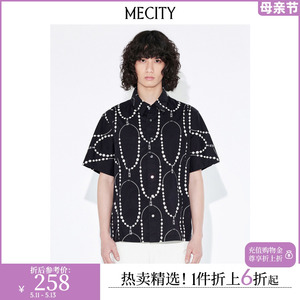 MECITY男士夏季新款简珍珠复古纯棉印花短袖度假风衬衫528101