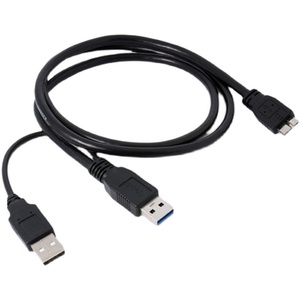 USB3.0 Micro-B移动硬盘线双头USB供电数据线 带辅助供USB 0.5米