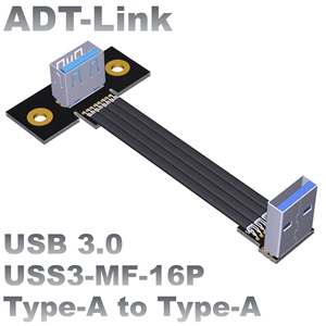USB3.0 type-A接口延长屏公头母座蔽线主板前置弯角带螺丝孔 ADT