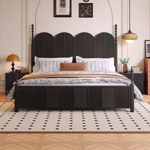 法式复古中古风全实木床雕花罗马柱黑色美式轻奢主卧床婚床双人床