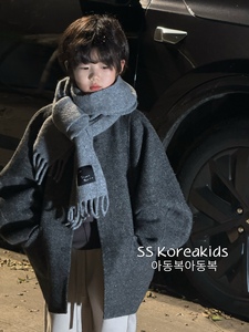 波拉bora韩国童装男童双面羊绒2023新款儿童冬装外套呢子大衣女童