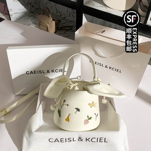 CAEISL&KCIEL女包原创设计可爱绣花圆筒包小包包女单肩斜挎水桶包