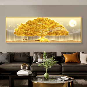 轻奢发财树客厅装饰画招财沙发背景墙挂画大气黄金树卧室床头壁画