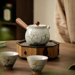 手绘茶壶单壶陶瓷冰裂泡茶壶家用一人小瓷壶复古功夫茶具侧把壶