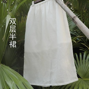 麻葛单衣原创（双层苎麻半裙）一步裙仙女裙短裙中长裙白色夏季