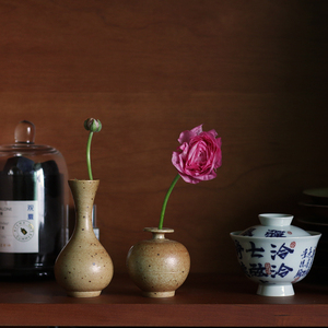 粗陶迷你小花瓶 复古风小号装饰品 手工陶瓷窑变花器袖珍桌面摆件