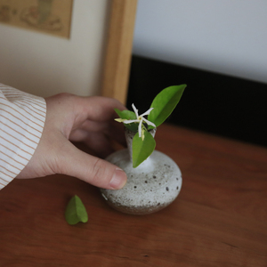 日式手工带耳朵迷你小花瓶 磨砂釉白色ins风粗陶花器 花道具摆设