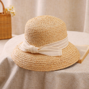 法式蝴蝶结拉菲草帽女夏天气质遮阳帽沙滩度假防晒帽灯罩时尚礼帽