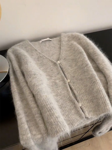 灰色软糯毛衣女秋冬季慵懒风加厚针织开衫宽松外套韩版海马毛上衣