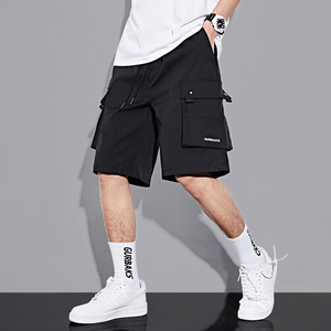 黑色工装短裤男INS潮牌夏季外穿薄款宽松机能运动裤休闲五分裤子