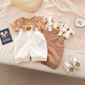 婴儿衣服夏季短袖T恤潮流背带裤6-9-13个月一2三周岁男女宝宝套装