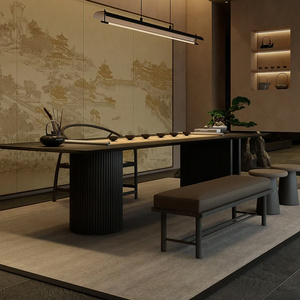 新中式茶桌椅组合原木办公室泡茶台茶桌禅意实木功夫茶台黑胡桃木