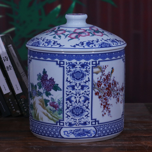 景德镇陶瓷米缸10斤20斤米桶家用带盖储物罐茶茶饼罐带水龙头茶缸