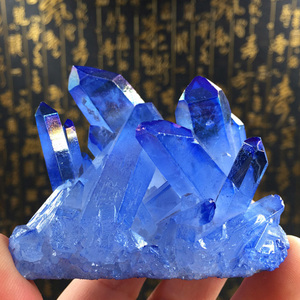 天然小块蓝色水晶簇原石摆件消磁净化风水办公室客厅玄关礼品