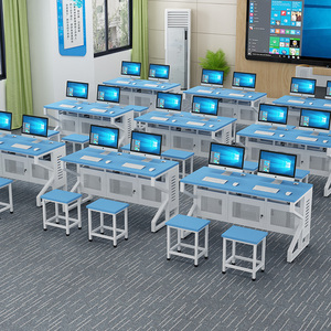 学校机房电脑桌多媒体微机培训桌椅网吧办公桌中小学生课桌小凳子