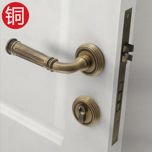 复古门锁全铜美式室内卧室房门锁纯铜静音法式木门锁双开门门把手