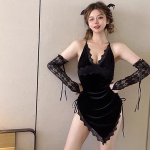 新款酒吧女歌手gogo演出服舞台装DS摄影服复古黑色性感绑带露背裙