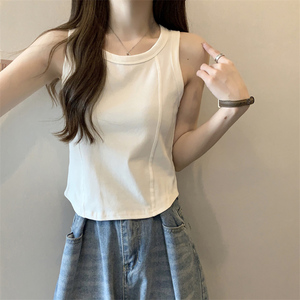 纯色简约U领工字型背心女夏季韩版设计感小众修身短款无袖T恤潮