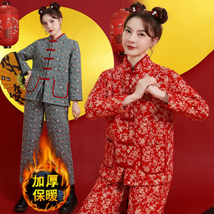 新中式国风红色碎花棉袄套装2024新款花棉衣棉裤两件套冬季厚外套