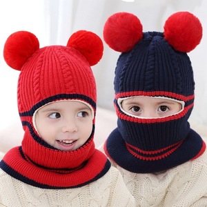 儿童帽子口罩围脖一体冬季加绒加厚保暖毛线帽针织帽男童女童棉帽
