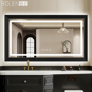 BOLEN 美式奢华带灯浴室镜复古欧式卫生间镜子壁挂洗手间装饰镜子