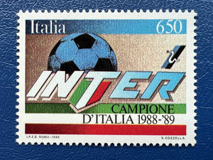 意大利1989年国际米兰队获得意甲冠军纪念邮票，无贴新全