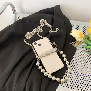 小众独特设计手机夹子包珍珠斜挎链条装饰包包个性手机包女潮百搭