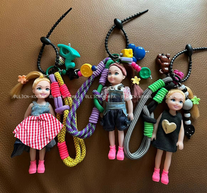韩国正品代购  新款洋气可爱卡通芭比娃娃玩偶包包挂件粗绳钥匙扣