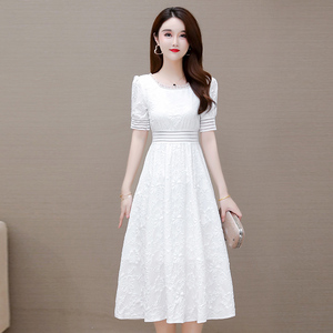 白色连衣裙夏季女2023年新款法式高端奢华妈妈小个子纱料显瘦裙子