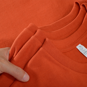 奶橘色 脏橘色250g深桔色棉重磅纯色短袖t恤女纯棉宽松上衣