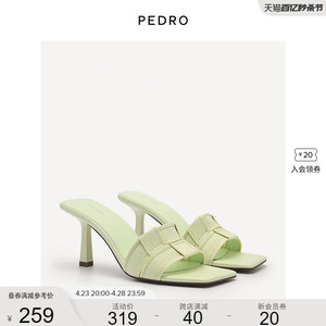 PEDRO拼接格纹方头高跟鞋24早春女鞋露趾凉鞋约会PW1-25480260-1