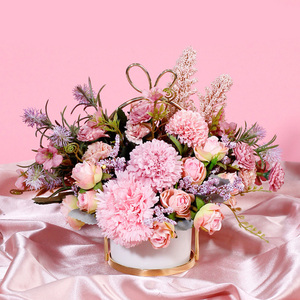假花仿真花装饰小摆件客厅餐桌花干花花瓶摆设粉红色玫瑰康乃馨